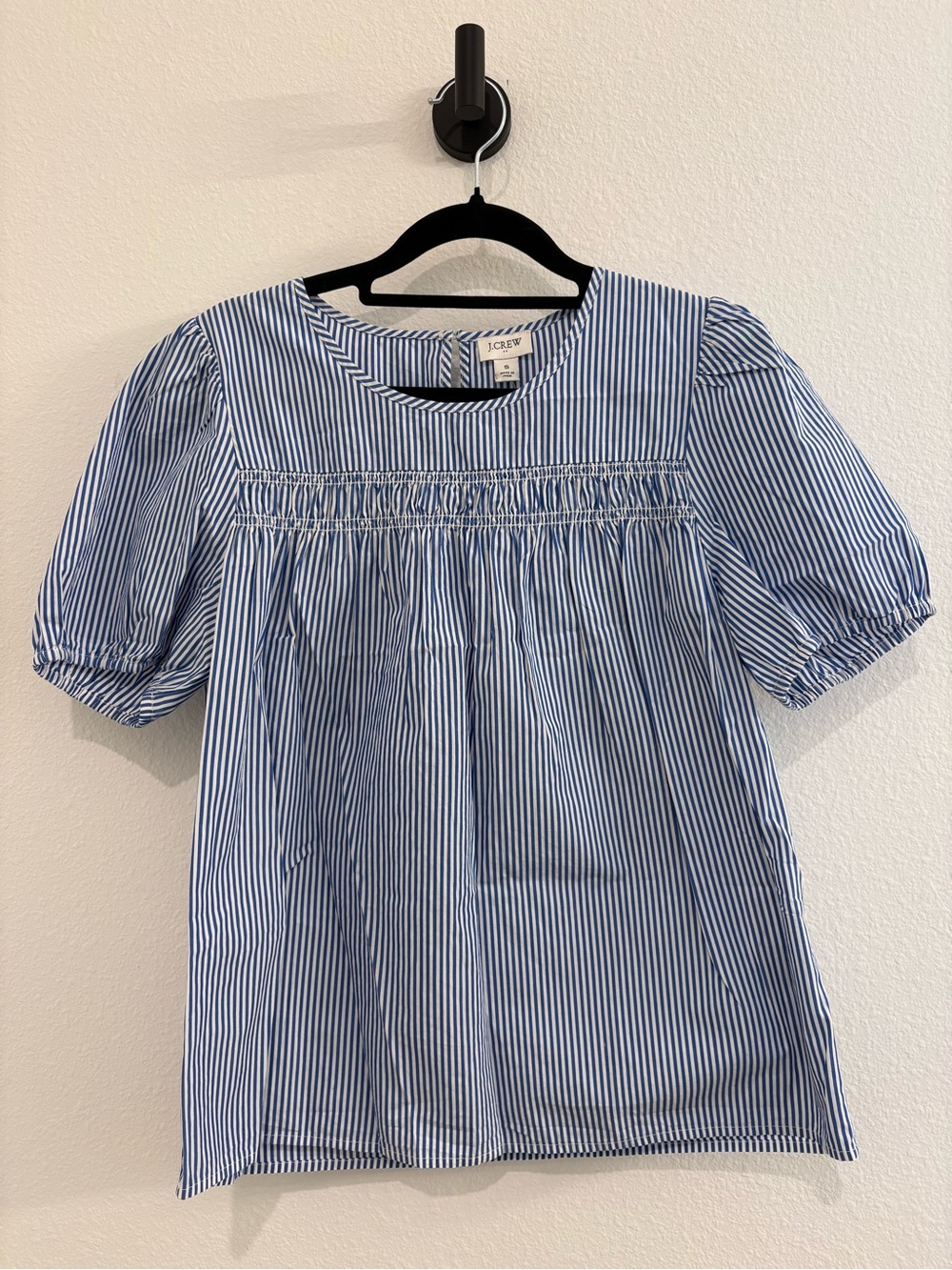 NWT J. Crew Blue and White Vertical Stripe Puff Sleeve Blouse